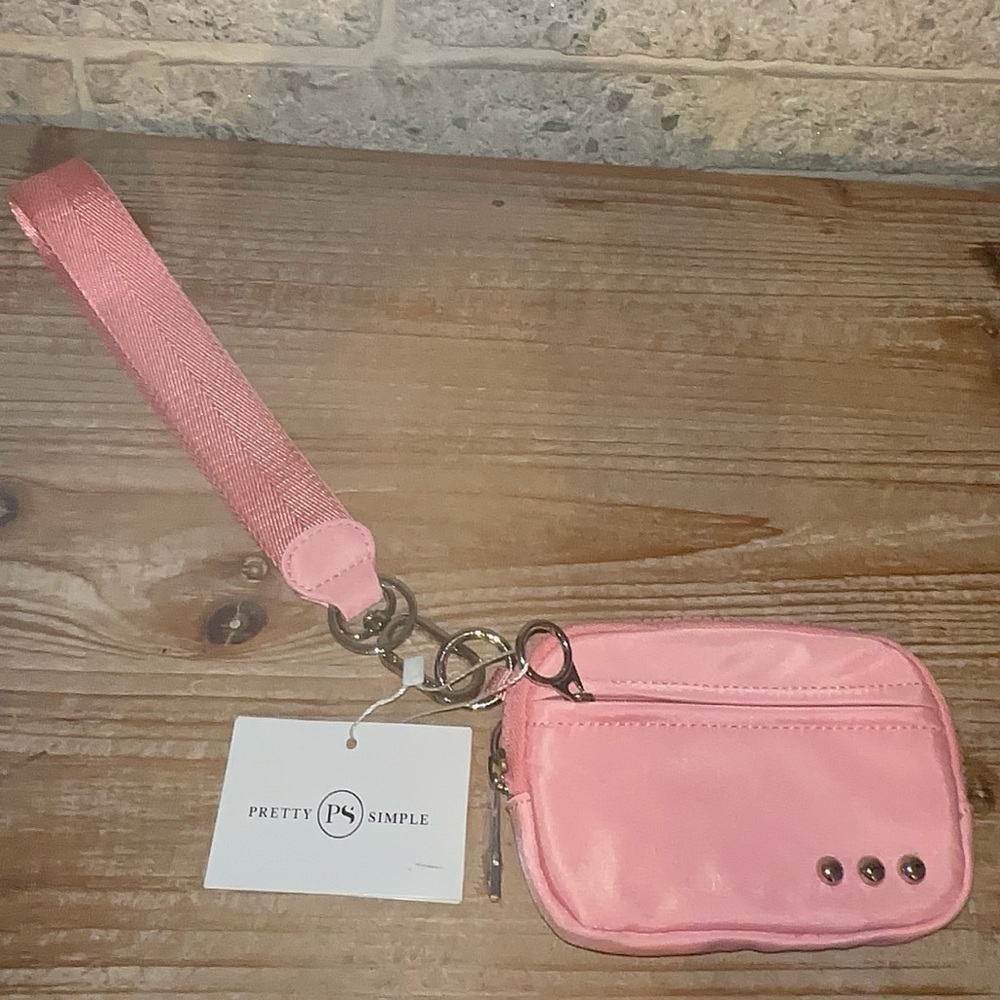 🆕 Pretty Simple Pink w/ Silver Hardware Nelly Nylon Card Wallet Wristlet